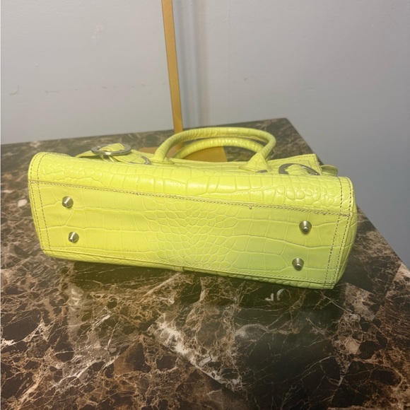 💚 Franco Sarto Lime Green Croc Embossed Leather Satchel Handbag - Picture 7 of 10